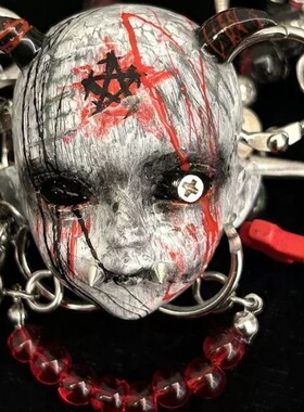 朋克哥特 暗黑风多层鬼脸娃娃头十字架项链饰品
