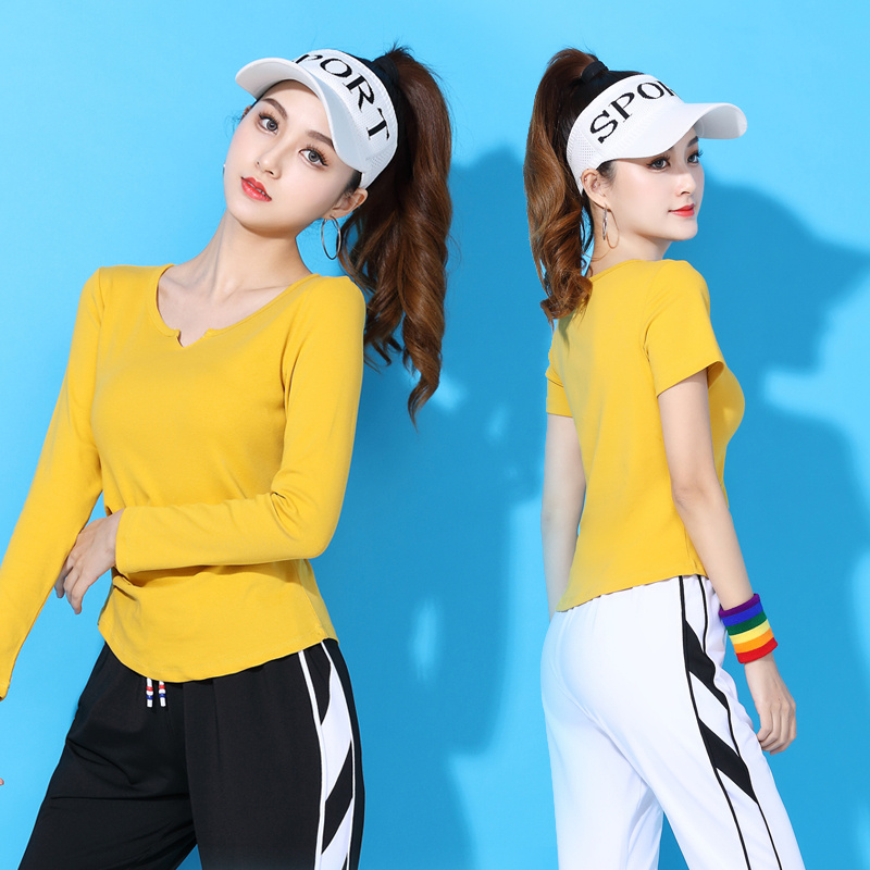 广场舞服装新款纯色长袖上衣运动健身短袖棉t恤练功服跳舞衣服女,淘宝优惠券,粉丝福利购,淘宝优惠卷