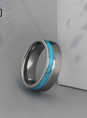 MOKANI潮牌百搭绿松石钨金指环