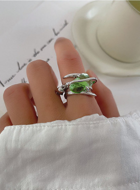 KVK戒指桃花系列小众设计简约冷淡风宝石晶体网红个性戒子套装女