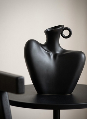 简约小众黑色几何手提花瓶摆件