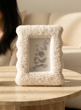 休闲简约毛绒相框摆件米白