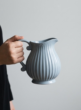 复古陶瓷蓝绿竖纹花瓶客厅摆件