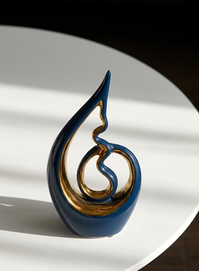 小众异型陶瓷蓝抽象装饰摆件