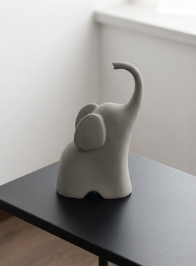 小众灰色陶瓷大象摆件客厅玄关