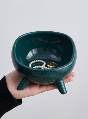 创意陶瓷三足鼎桌面收纳碗