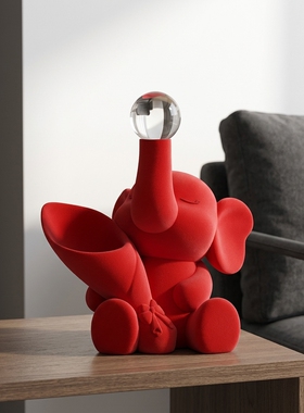 红色小象毛毡可爱家居摆件