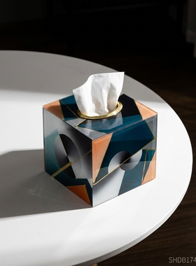 现代轻奢亚克力几何菱形纸巾盒