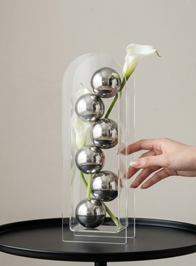 透明亚克力几何花瓶摆件