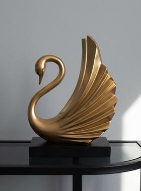 现代简约金色天鹅造型装饰摆件