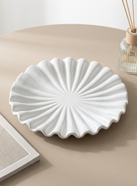 法式白色花瓣装饰盘客厅摆件