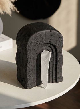 现代简约黑色石材纸巾盒摆件