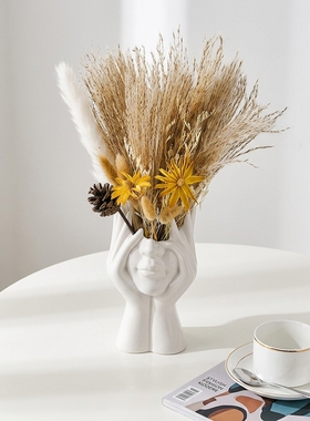 现代简约白色陶瓷人形花瓶摆件