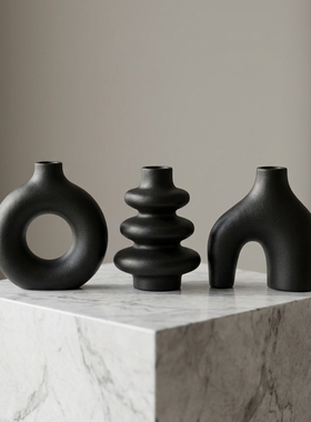 现代简约黑色几何花瓶摆件