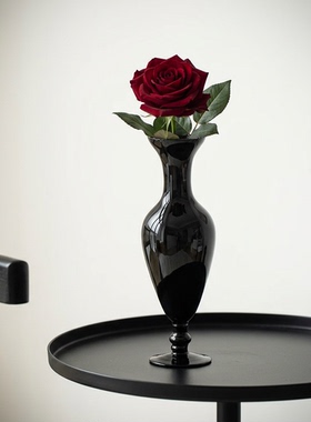 法式中古黑玻璃马蹄莲花瓶摆件