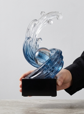 现代简约透明树脂海浪雕塑摆件