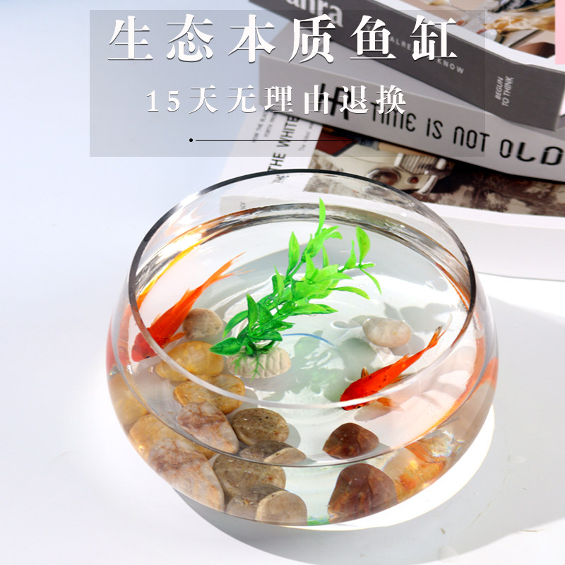 金鱼缸玻璃圆形办公桌客厅水培家用小鱼缸透明小型迷你造景乌龟缸,淘宝优惠券,粉丝福利购,淘宝优惠卷