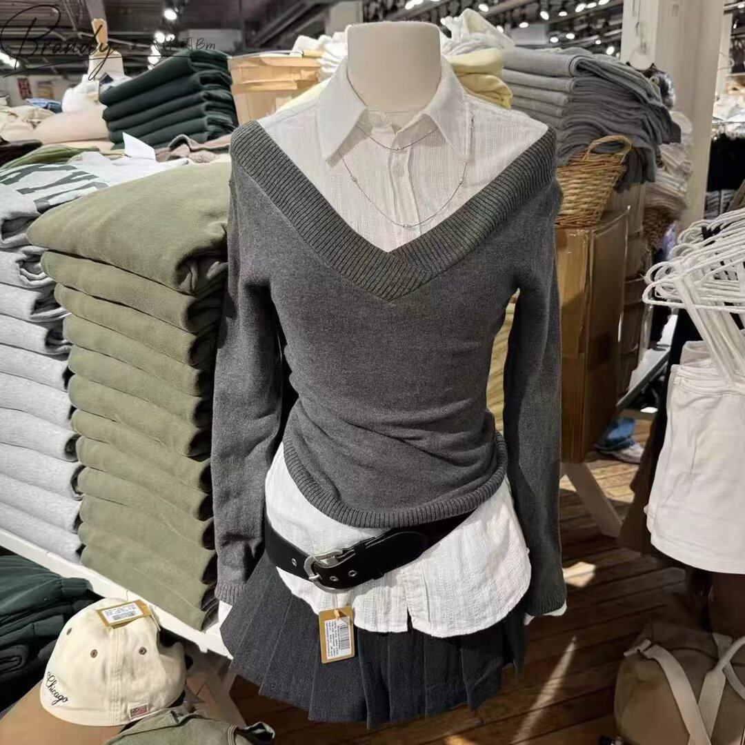 BrandyGirl新款美式交叉V领bm针织衫女一字肩修身显瘦毛衣上衣潮,淘宝优惠券,粉丝福利购,淘宝优惠卷