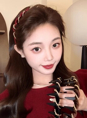 高端红色丝绒波浪发箍女高颅顶