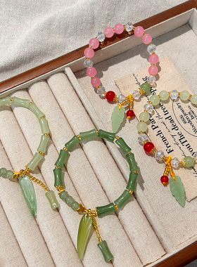 新中式古风竹叶串珠手链手环配饰