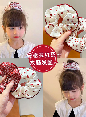 安可拉红格纹波点大肠发圈女