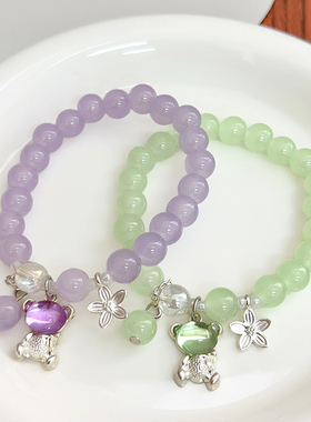 卡通水晶小熊花朵串珠手链女款