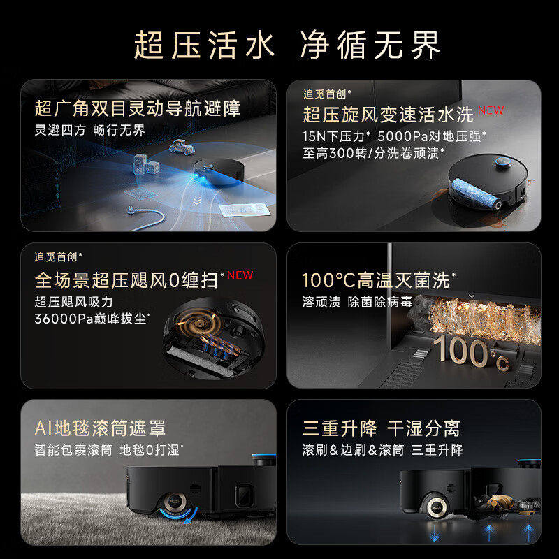 追觅X60Pro滚筒版扫地机器人活水洗地扫拖一体自清洁拖地上下水