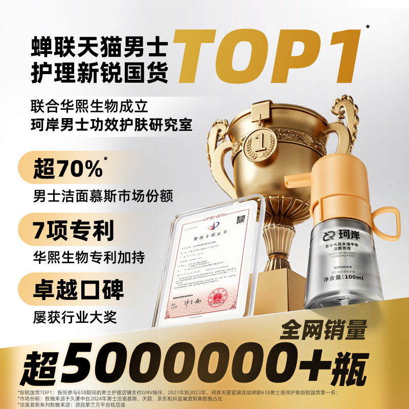 【披哥同款】华熙生物珂岸小喷菇干洗洁面泡泡慕斯去黑头洗面奶男