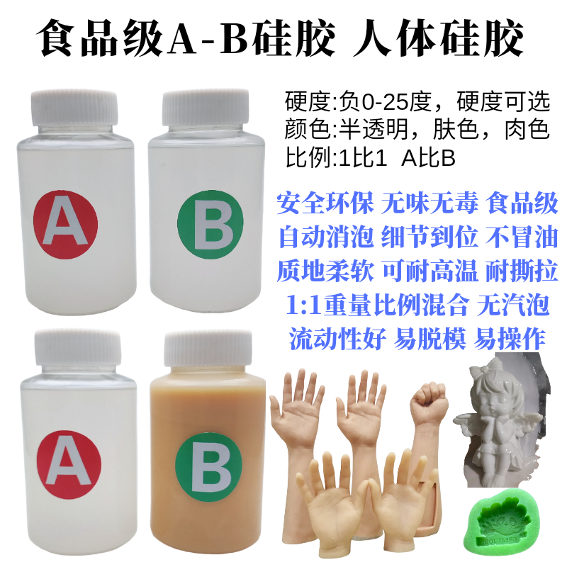 食品级硅胶人体硅胶影视道具 AB硅胶手脚模手办仿真人体肤色-图0