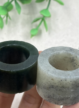 2件价新疆和田玉且末点墨青花扳指边角料戒指戒圈下脚料指环包邮t