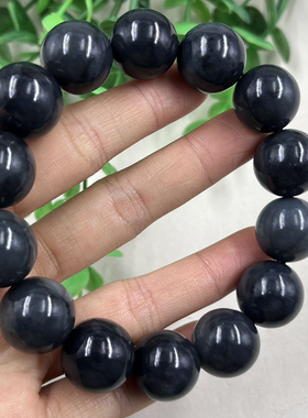 新疆和田玉青花籽聚墨手串16mm珠子大圆珠 手链如意玉珠手饰包邮