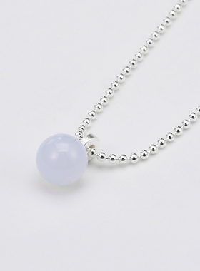 银饰天然蓝玉髓圆珠链锁骨链女
