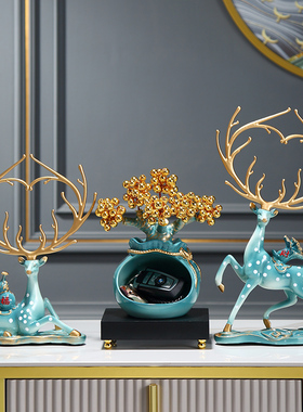 金珠钱袋福鹿摆件招财置物