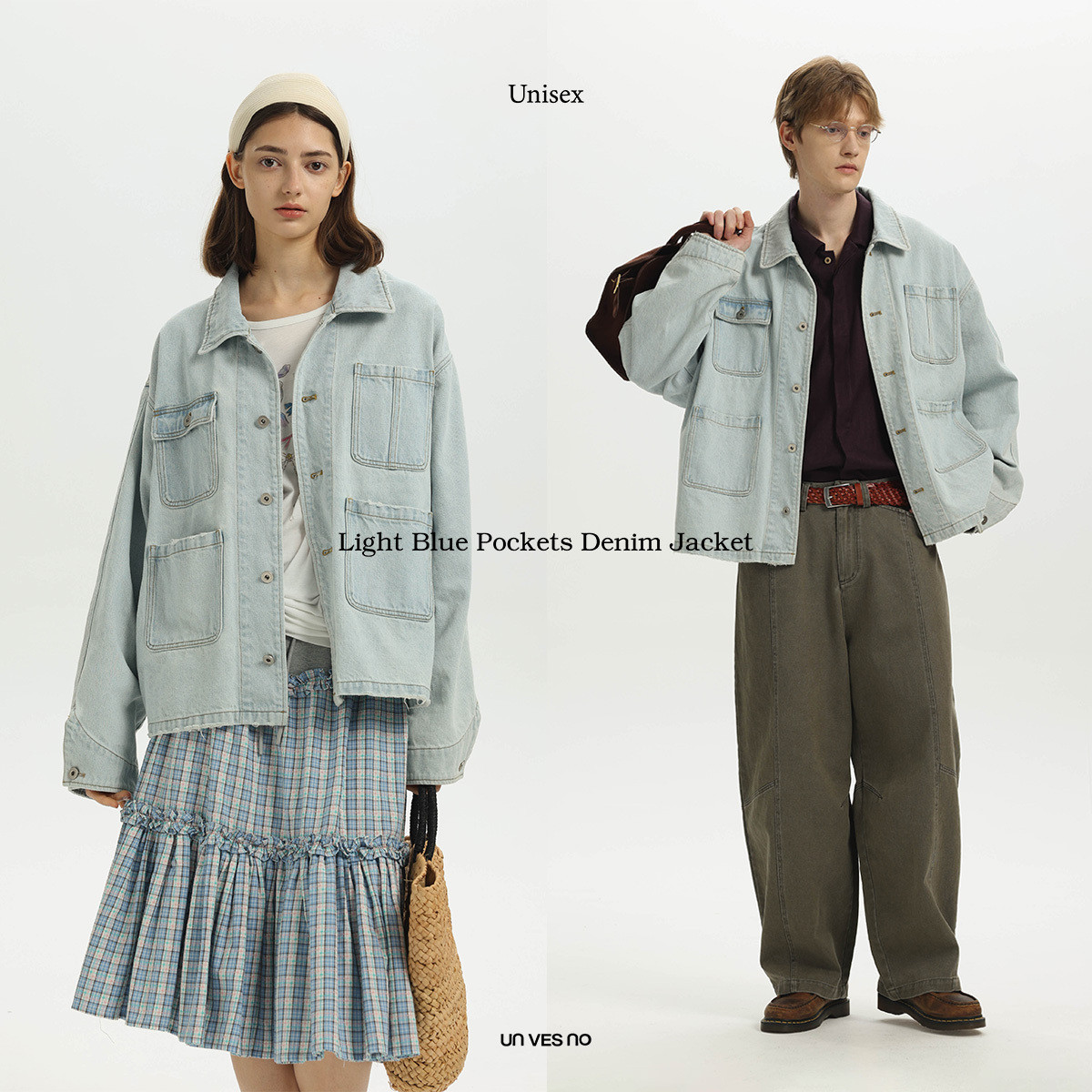 Unvesno(UN)老钱风水洗多口袋工装宽松翻领牛仔外套,淘宝优惠券,粉丝福利购,淘宝优惠卷