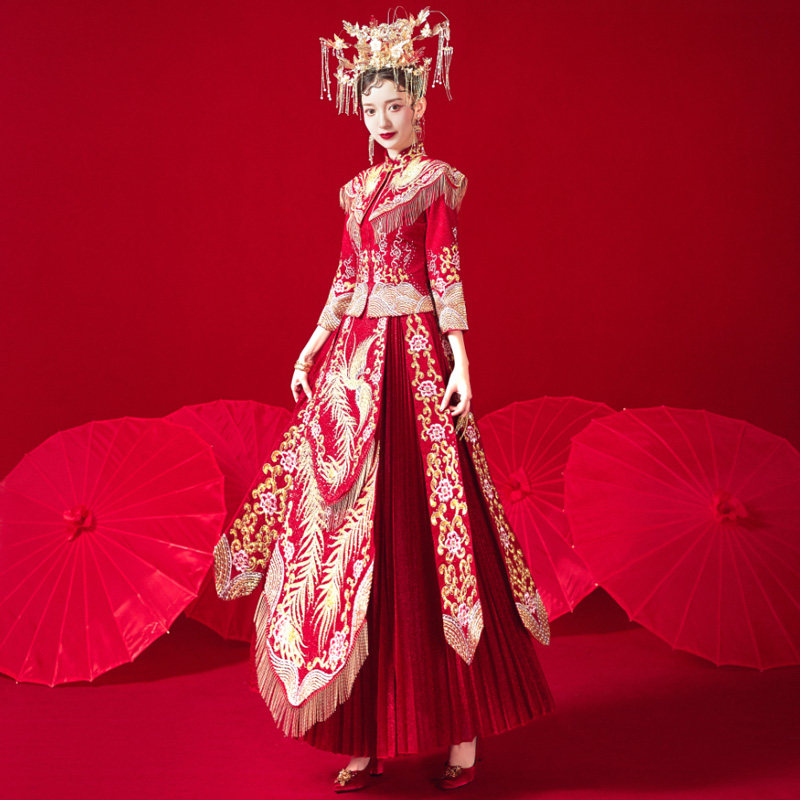 秀禾服新娘2020新款凤冠霞帔敬酒服 金奢帝国旗袍