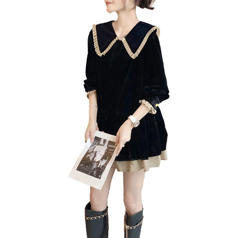 黑色娃娃领女设计感洋气减龄连衣裙 崇妍连衣裙