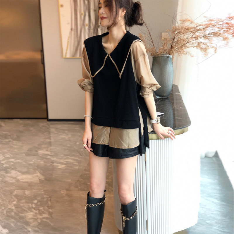 洋气娃娃领假两件设计感休闲衬衫 崇妍衬衫