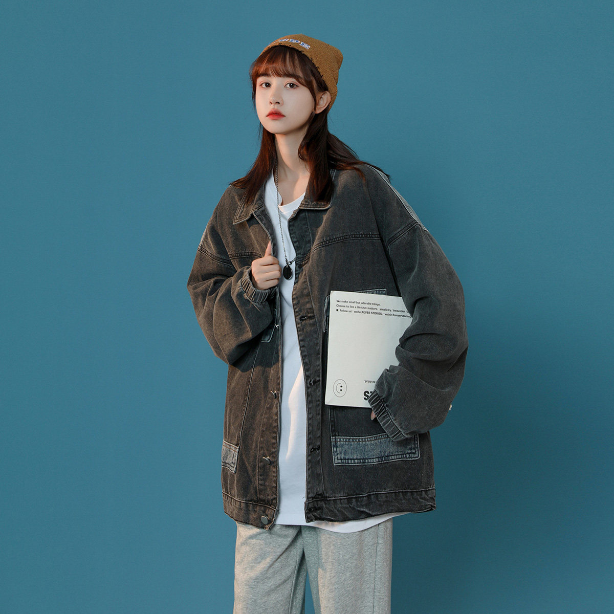 拼接牛仔外套短款2022新款宽松上衣 瑞帝驰短外套