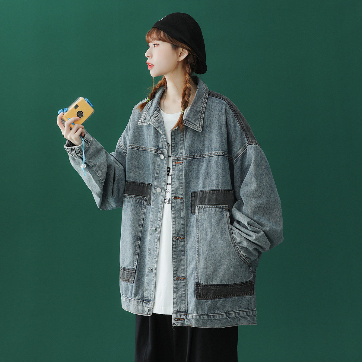 拼接牛仔外套短款2022新款宽松上衣 瑞帝驰短外套