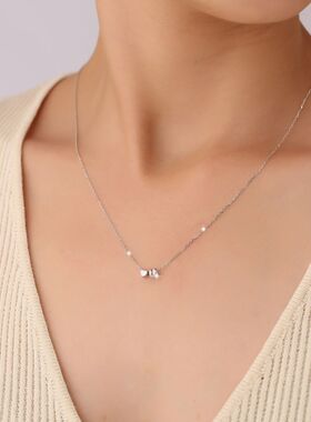 S925纯银时尚双爱心项链简约迷你百搭双心镶钻吊坠锁骨链女士