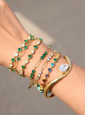 静俏欧美不锈钢锆石手链轻奢高级感钛钢不掉色手饰跨境爆款饰品