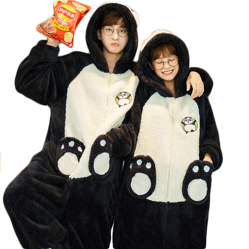 南极人情侣秋冬款珊瑚绒连体睡衣 南极人匹搏睡衣/家居服套装