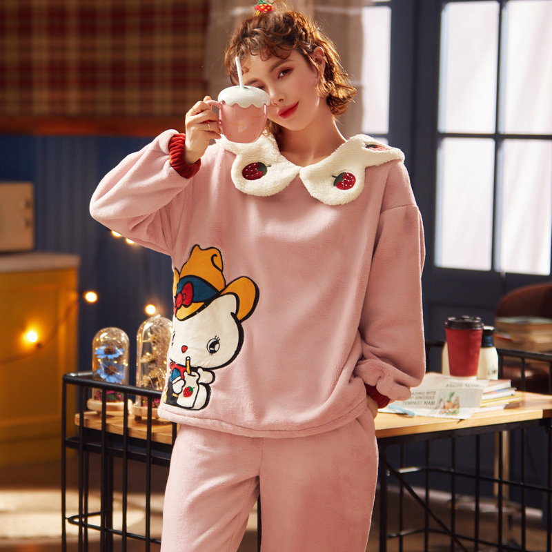 南极人秋冬季加绒冬款珊瑚绒睡衣 南极人匹搏睡衣/家居服套装