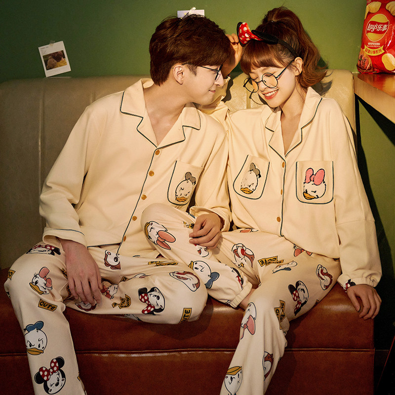 南极人情侣春秋款纯棉长袖韩版睡衣 南极人匹搏睡衣/家居服套装