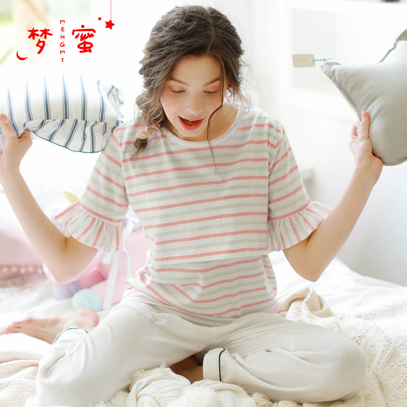 哺乳衣外出辣潮妈夏季纯棉期t恤 梦蜜outlets店家居服上装