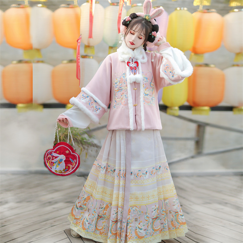 古装中国风元素原创明制汉服女冬季马面裙半壁加厚拜年服全套日常-图0
