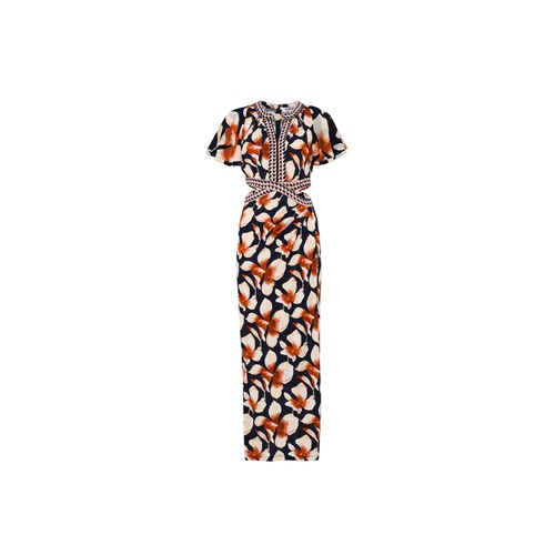 DVF2026春夏新款黑棕幻彩兰花摩登针织腰部挖剪修身连衣裙DS1U021 - 图3