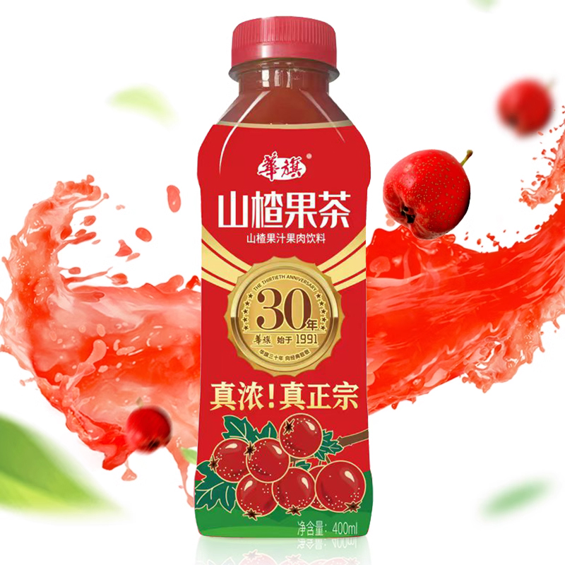 华旗山楂果茶 山楂果汁果肉饮料 30年系列 400ml*6瓶 酸甜可口 - 图1