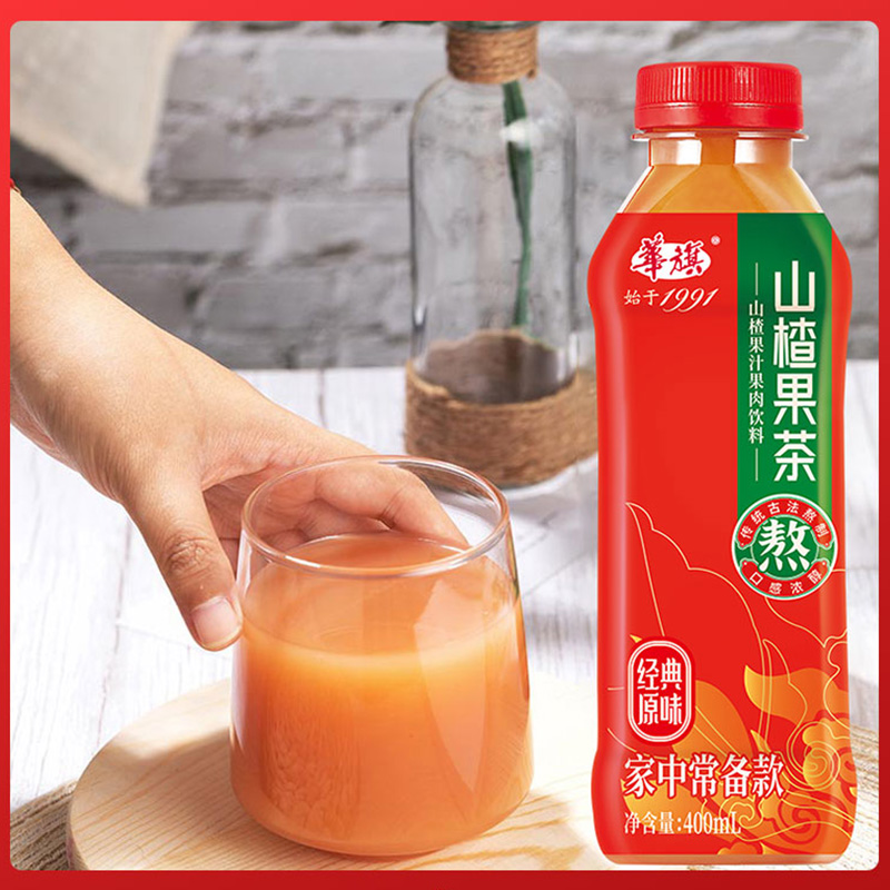 华旗山楂果茶山楂果汁果肉饮料经典原味 400ml*6瓶酸甜可口-图0