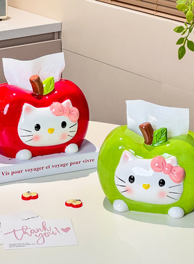 可爱苹果凯蒂猫陶瓷桌面纸巾盒